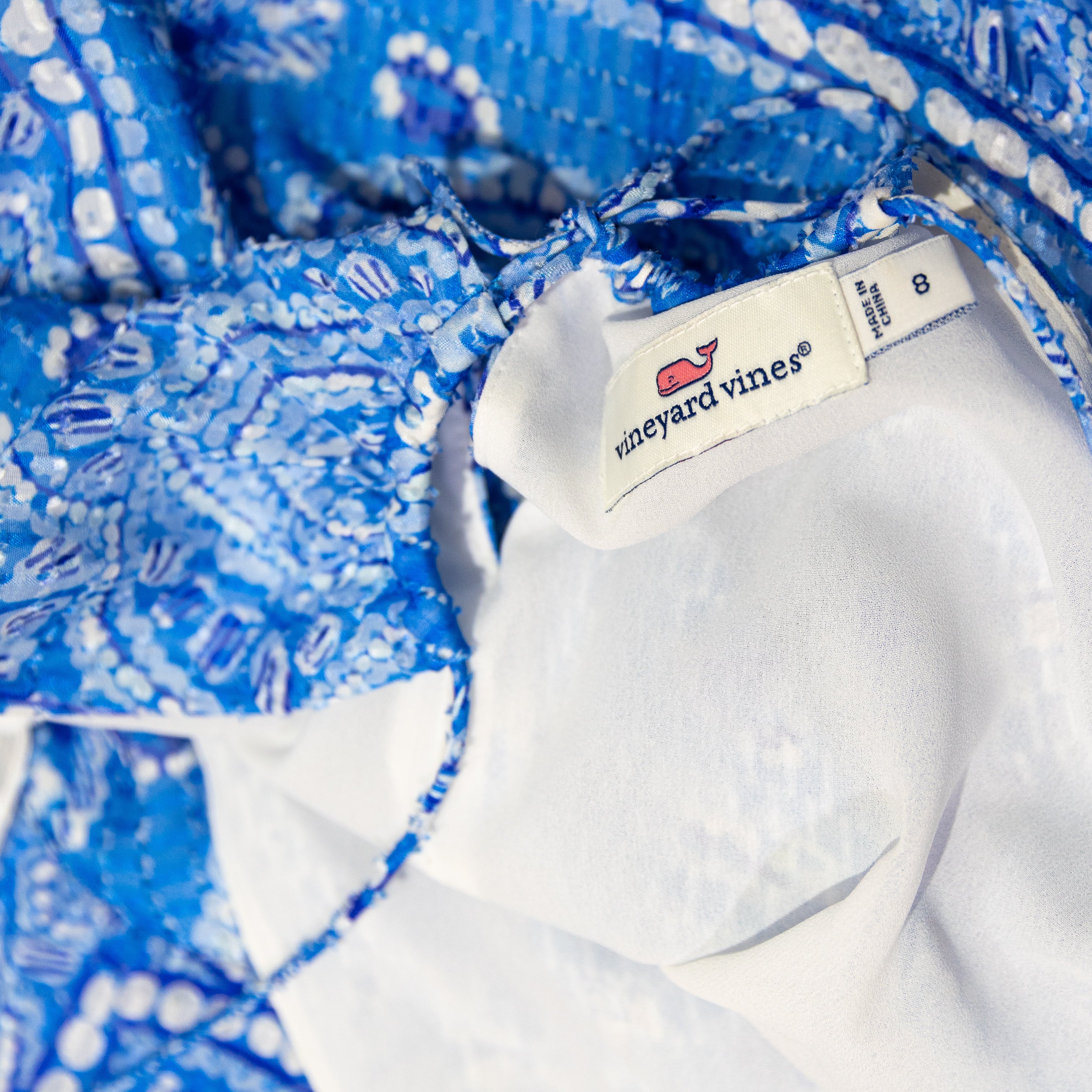 Vineyard Vines Silk Chiffon Sand Dollar Halter Neck Sleeveless Maxi Dress Blue 8