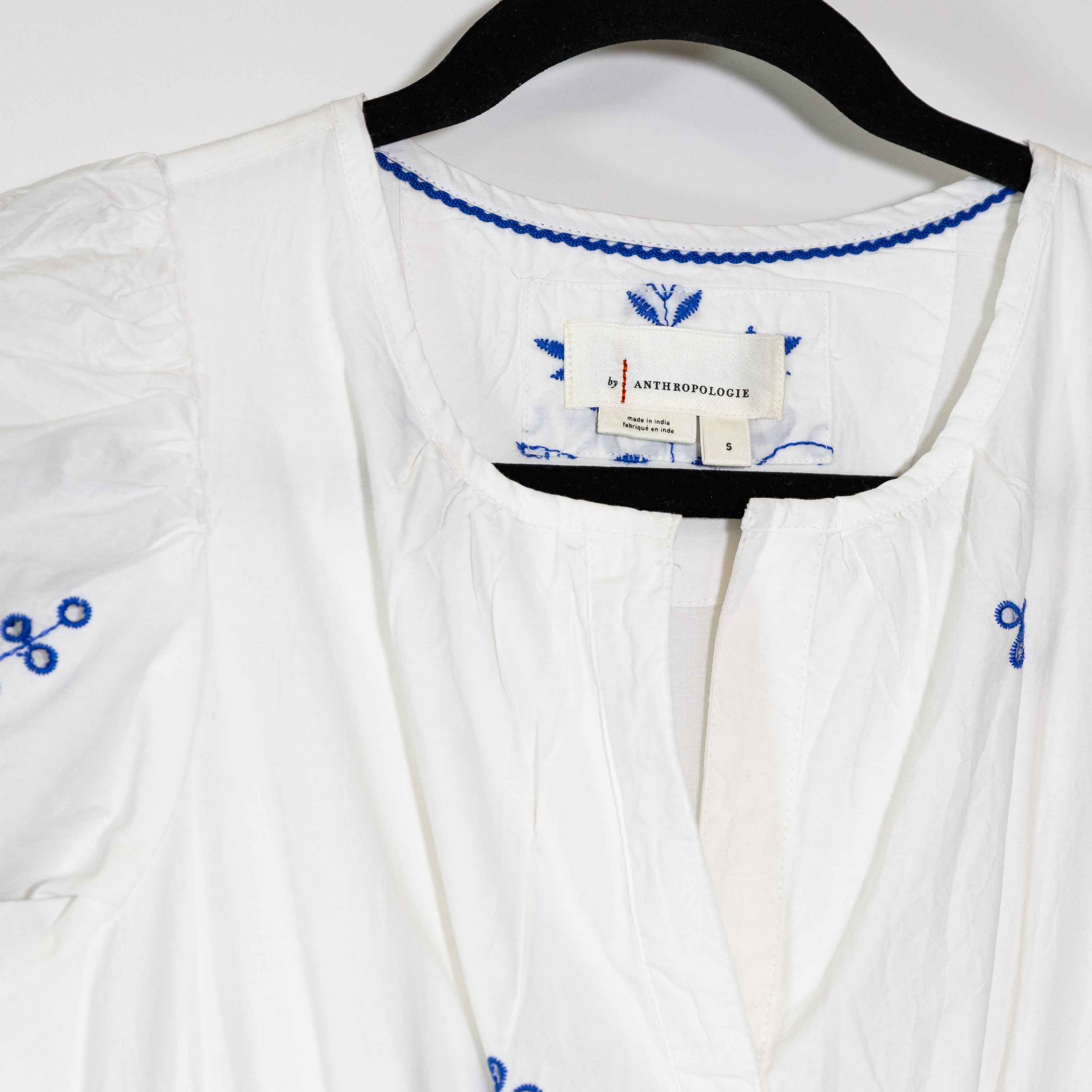 Anthropologie The Somerset Maxi Cotton Eyelet Lace Embroidered White Blue Dress