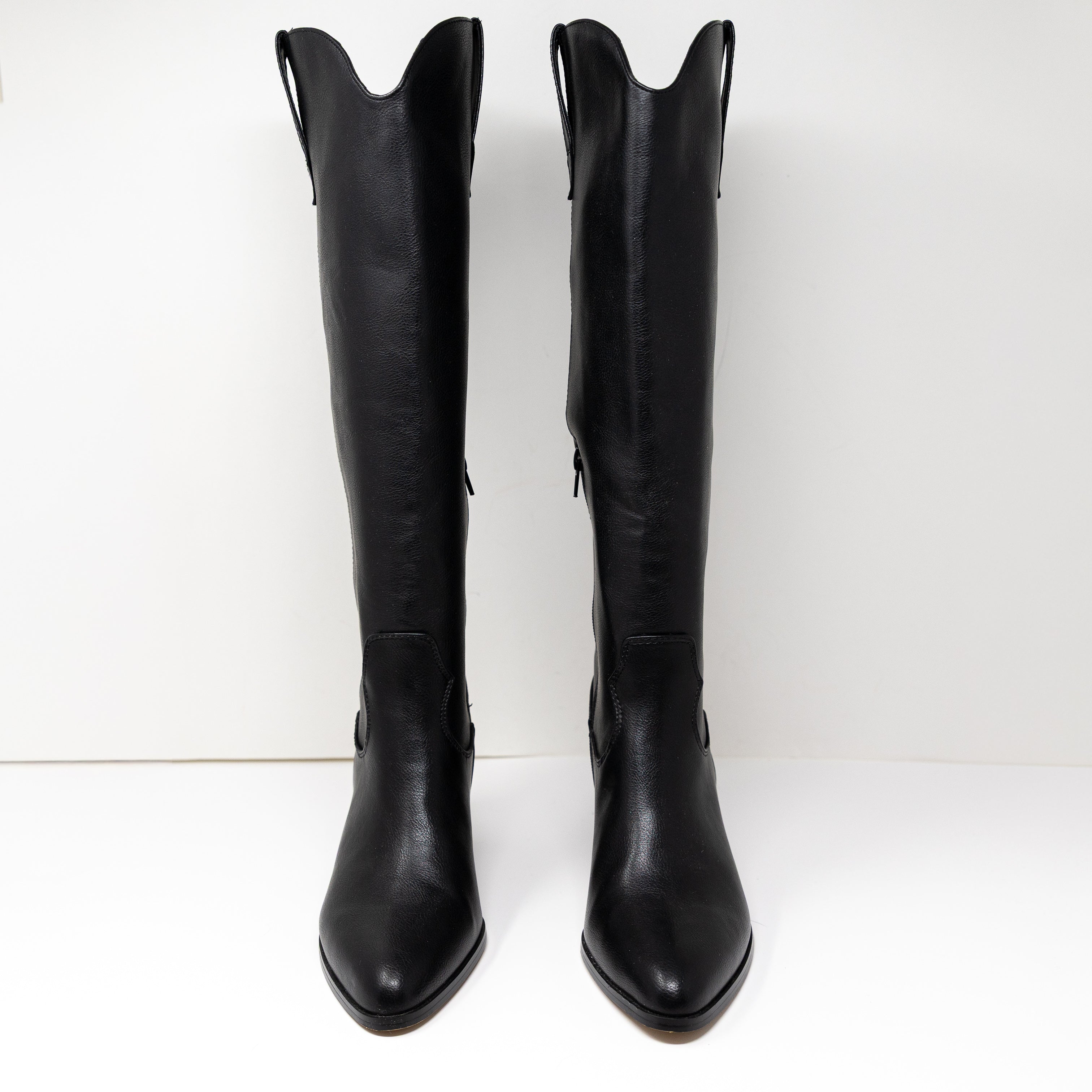 NEW Ann Taylor Loft Faux Vegan Leather Stacked Heel Pull On Western Boots Shoes