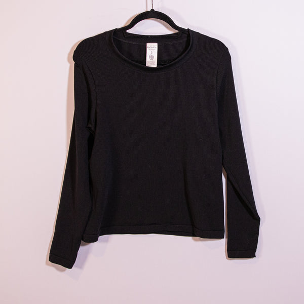 Athleta Women's Renew Seamless Crew Neck Long Sleeve Tee Shirt Solid Black XL