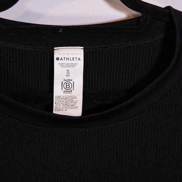 Athleta Women's Renew Seamless Crew Neck Long Sleeve Tee Shirt Solid Black XL