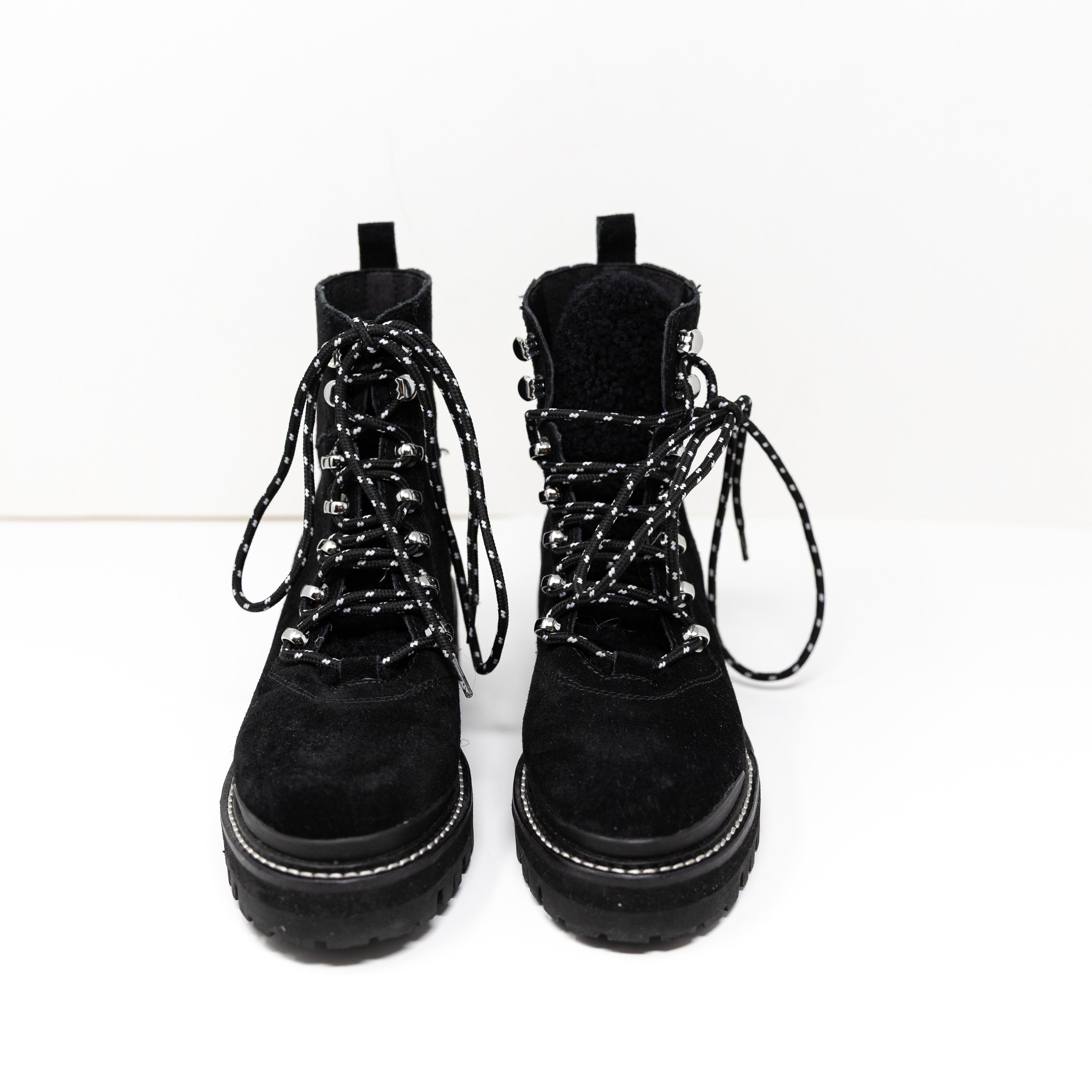 NEW Marc Fisher Lizzie Genuine Suede Lug Sole Ankle Lace Up Booties Shoes Black
