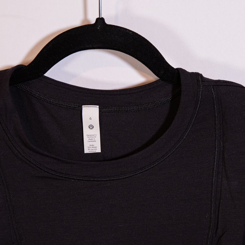 Lululemon Women's Modal Pleated Shoulder Crew Neck Sleeveless Tank Top Black 6