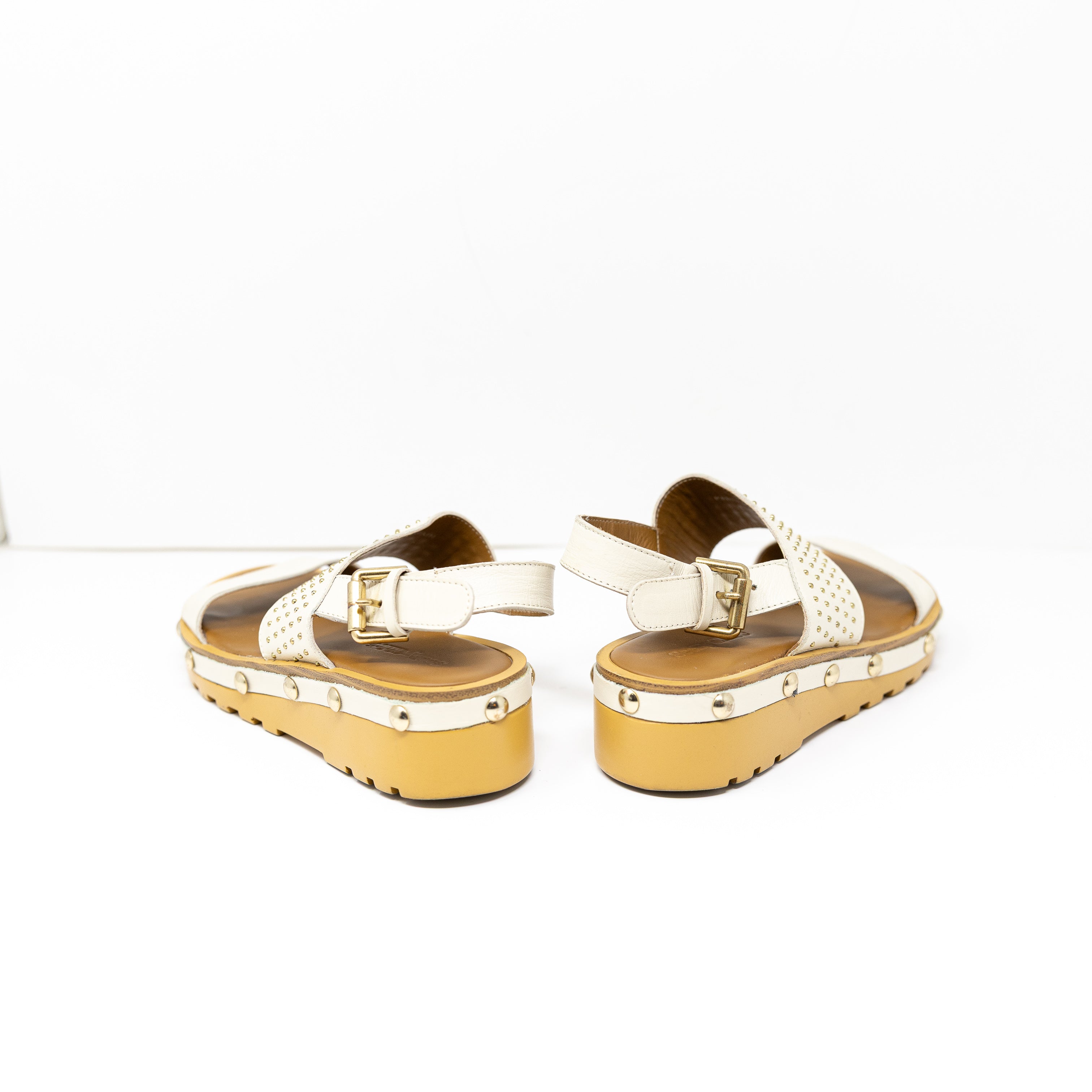 See By Chloe Martie Slingback Genuine Leather Studded Wedge Sandals Natural 5