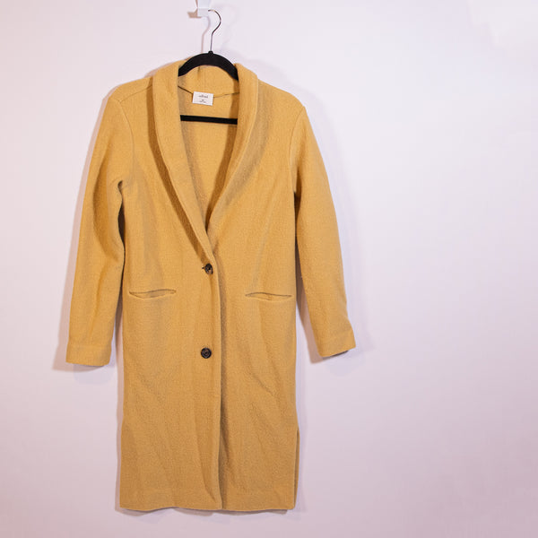 Wilfred Aritzia Dujardin Wool Felt Blend Two Button Long Overcoat Jacket Mustard