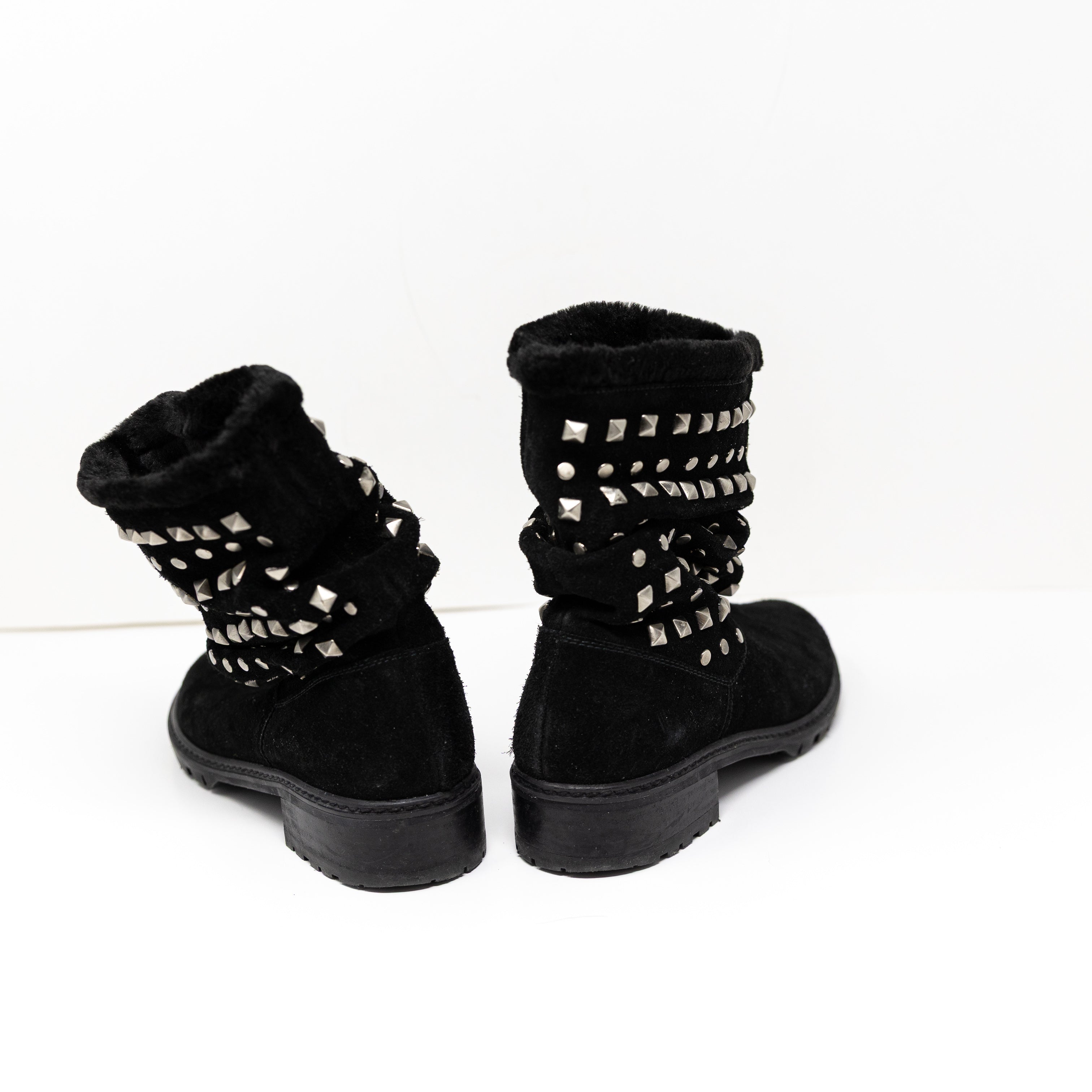 Stuart Weitzman Arctica Suede Shearling Lined Studded Embellished Slouch Boots