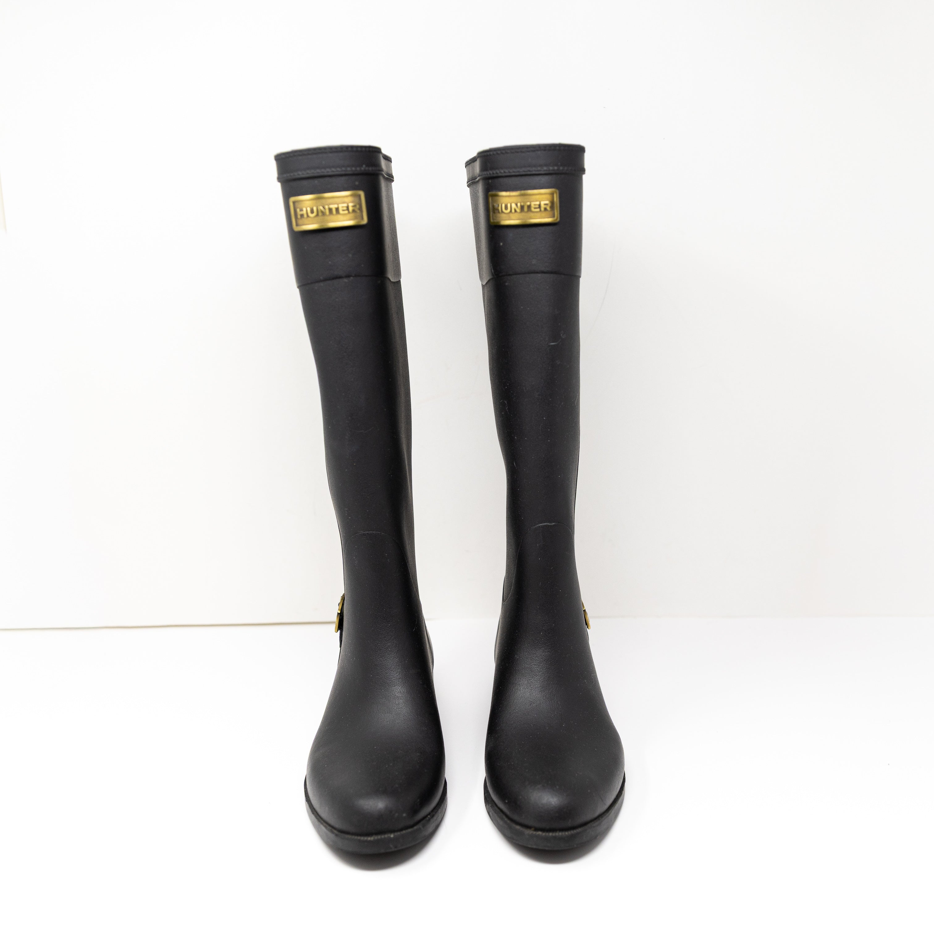 NEW Hunter Belsize Waterproof Knee High Gold Logo Rubber Rain Boots Shoes Black
