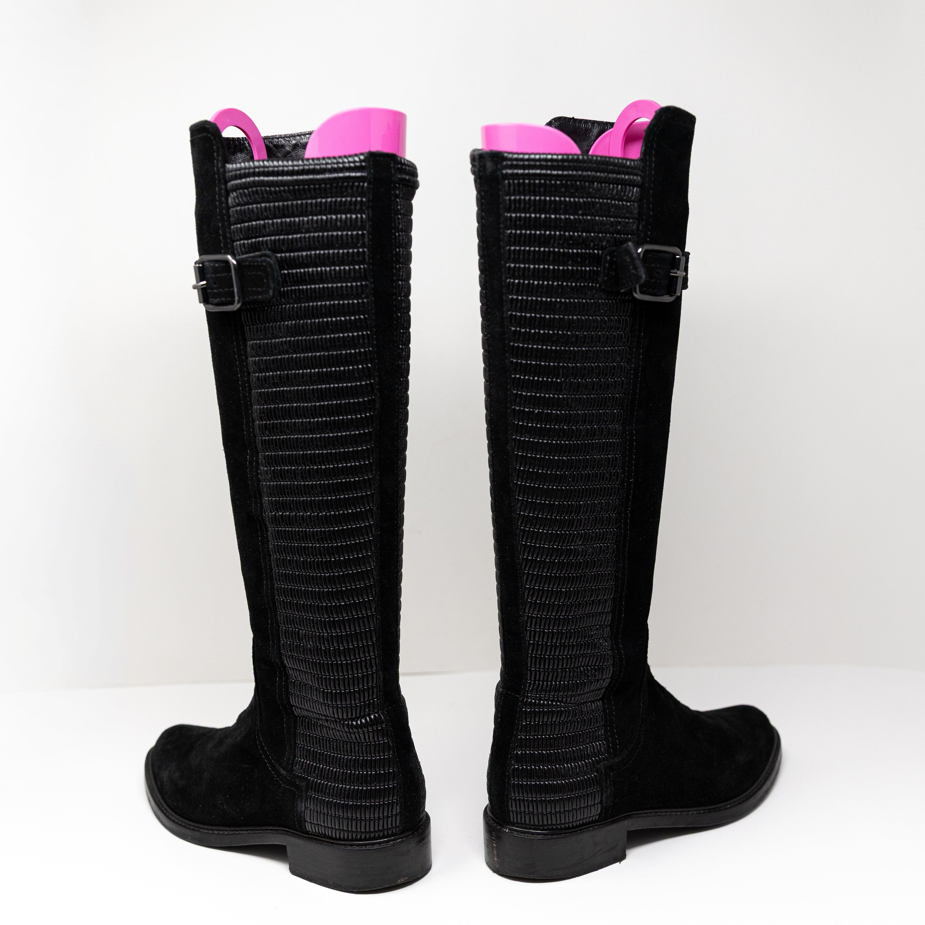 Aquatalia Gael Genuine Suede Stretch Panel Knee High Riding Boots Shoes Black 5