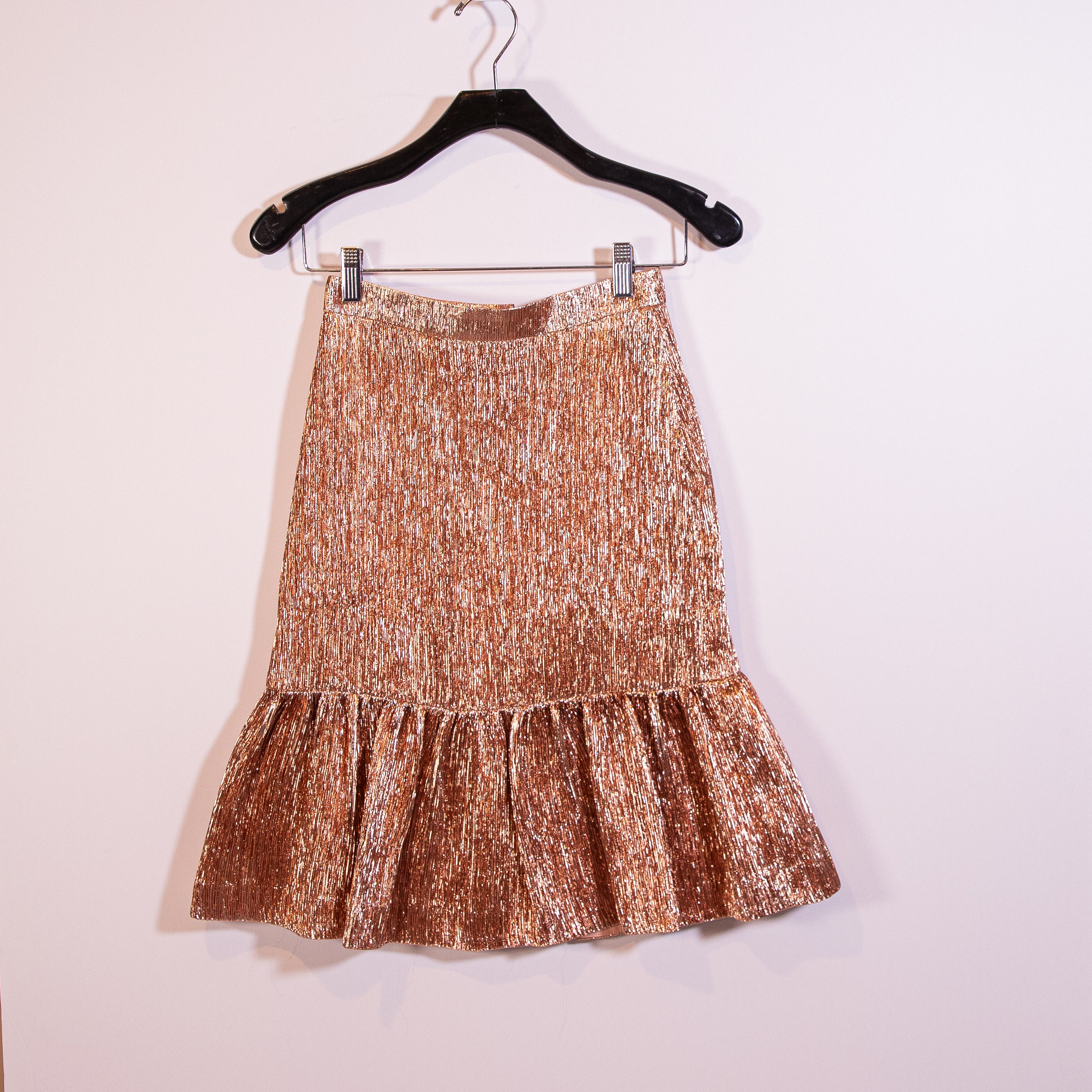 J. Crew Collection Rose Gold Metallic Sparkle Pleated Fluted Ruffle Skirt 000