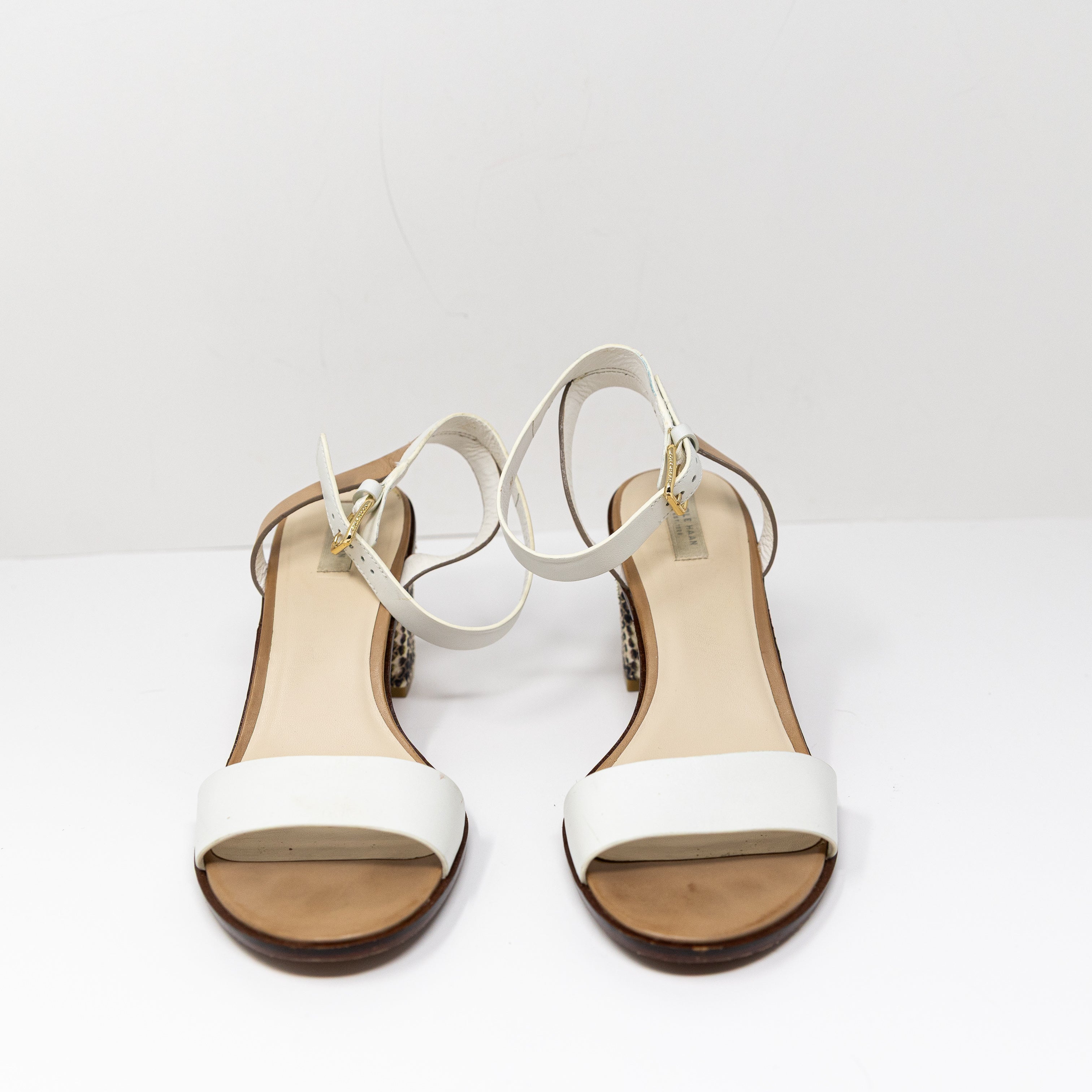 Cole Haan Cambon Genuine Leather Ankle Strap Open Toe Block High Heels Shoes 10