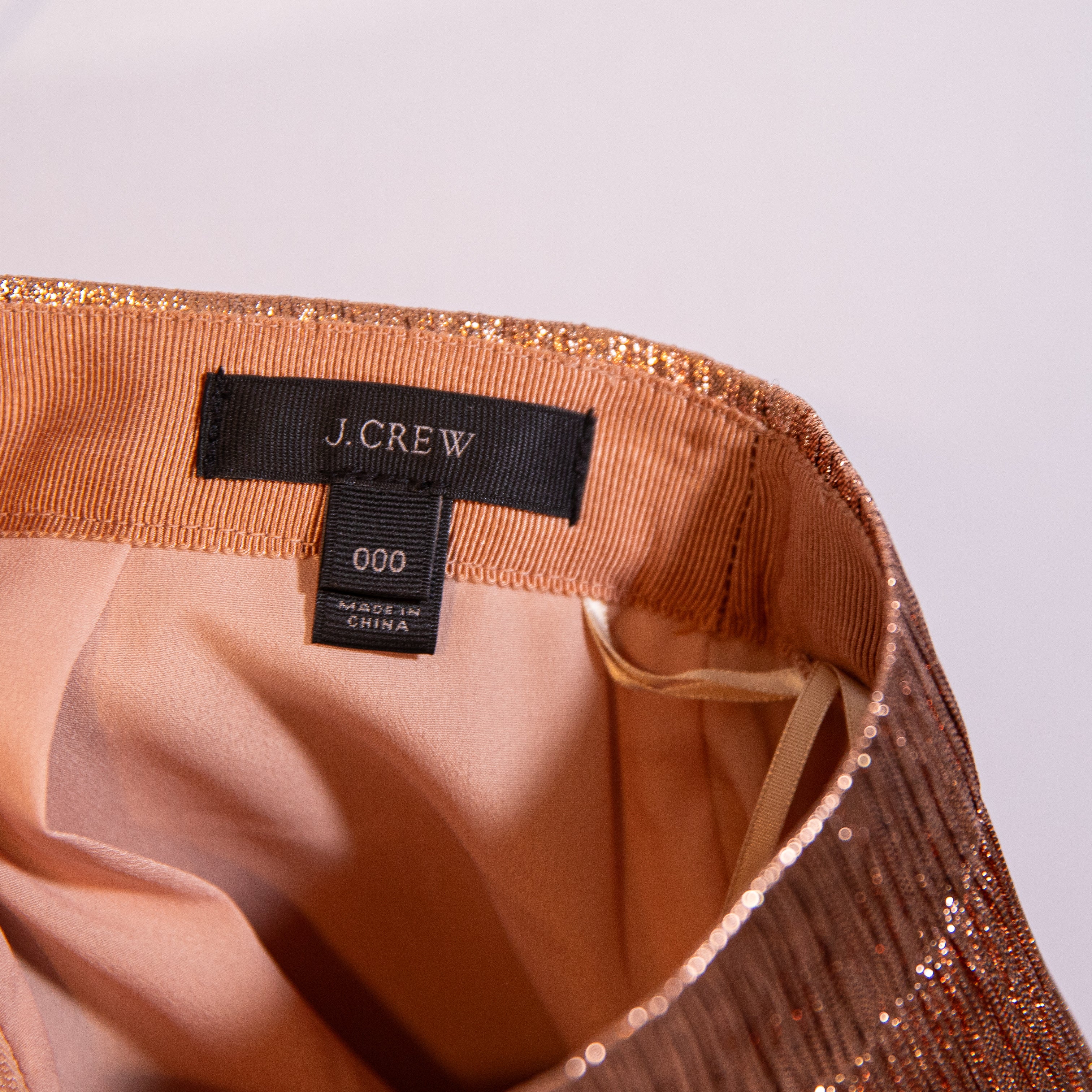 J. Crew Collection Rose Gold Metallic Sparkle Pleated Fluted Ruffle Skirt 000