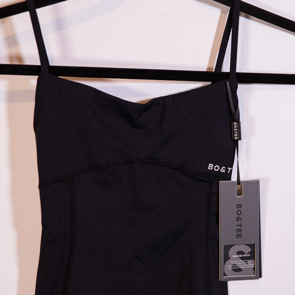 NEW Bo &amp; Tee Open Back One Piece Athletic Work Out Stretch Jumpsuit Black XXS