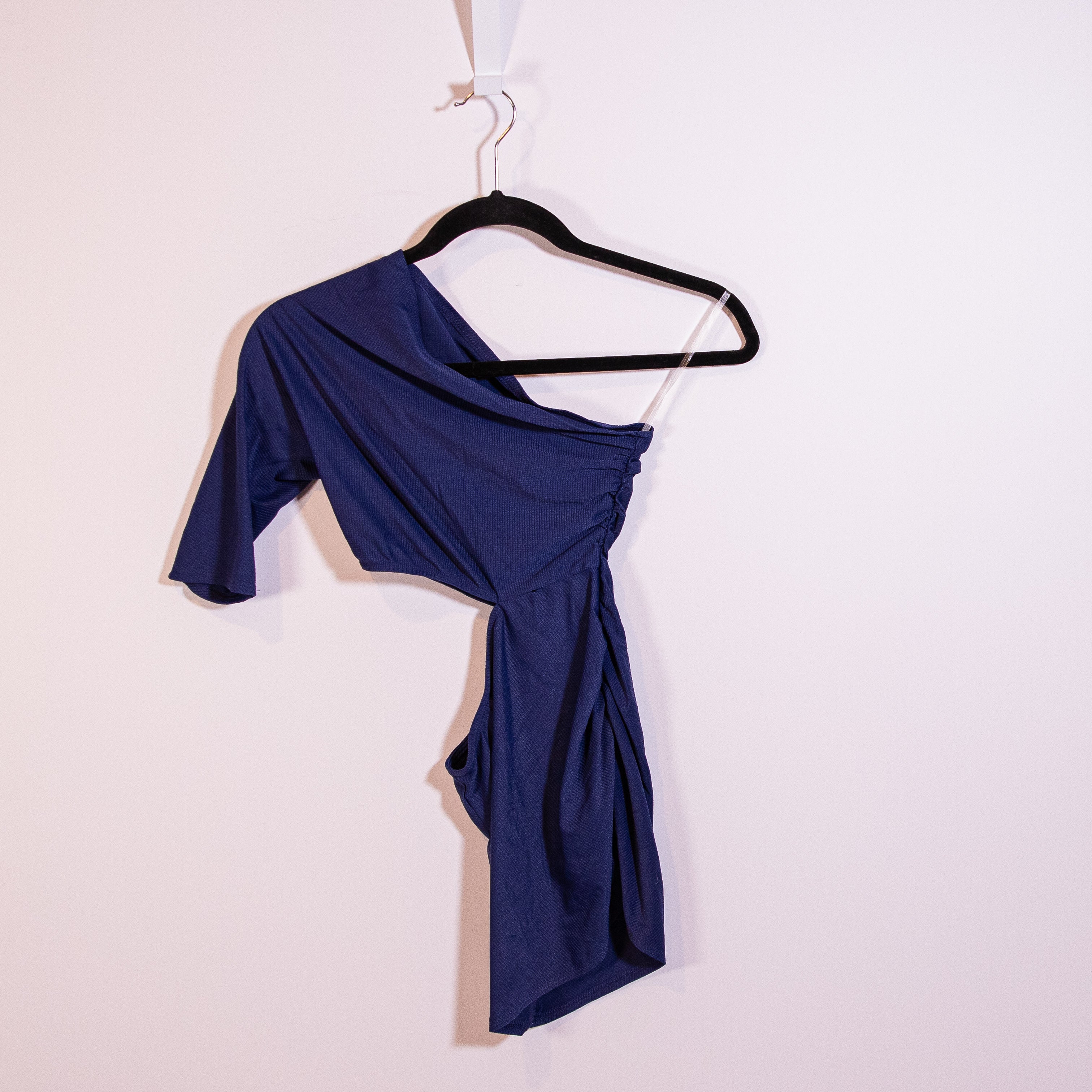 Cushnie Et Ochs One Shoulder Cut Out Ribbed Knit Stretch Mini Dress Blue XS