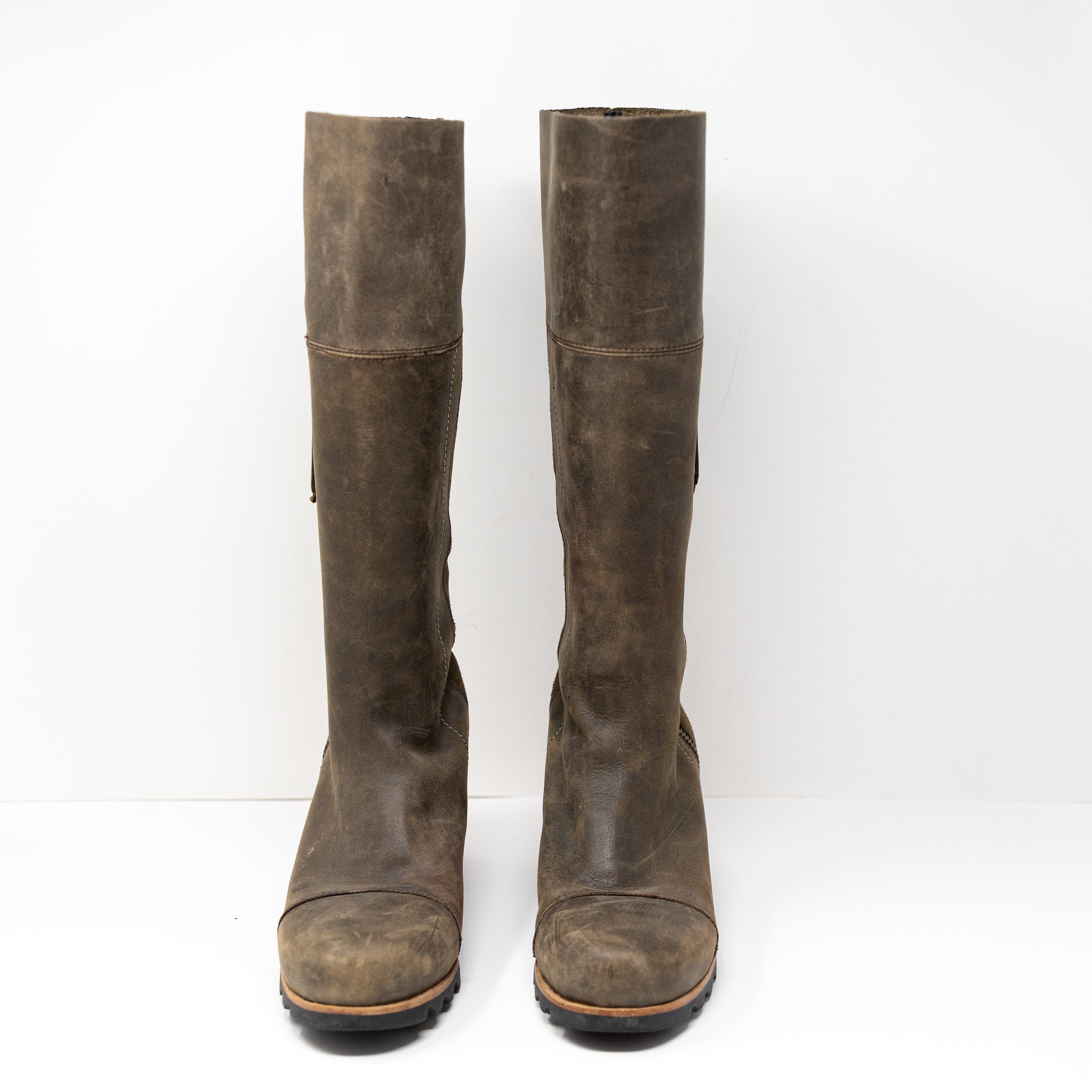 Sorel Addington Waterproof High Heel Tall Knee High Leather Boots Shoes Neutral