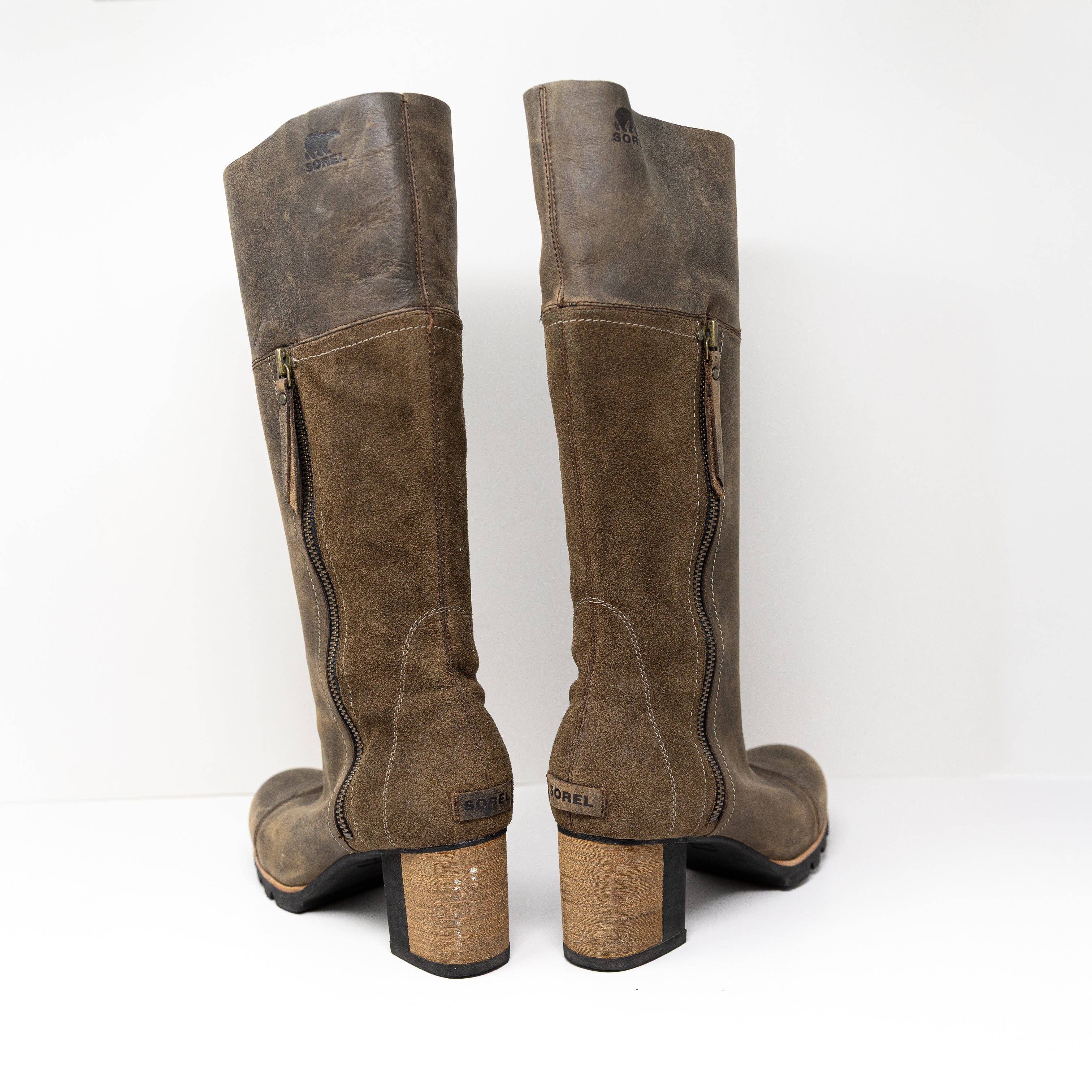 Sorel Addington Waterproof High Heel Tall Knee High Leather Boots Shoes Neutral