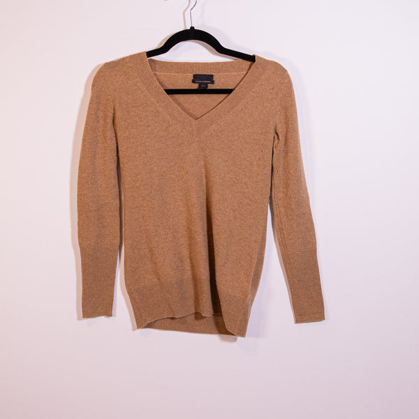 J. Crew Collection Women's Italian Cashmere Knit Stretch V Neck Sweater Brown