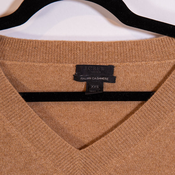 J. Crew Collection Women's Italian Cashmere Knit Stretch V Neck Sweater Brown