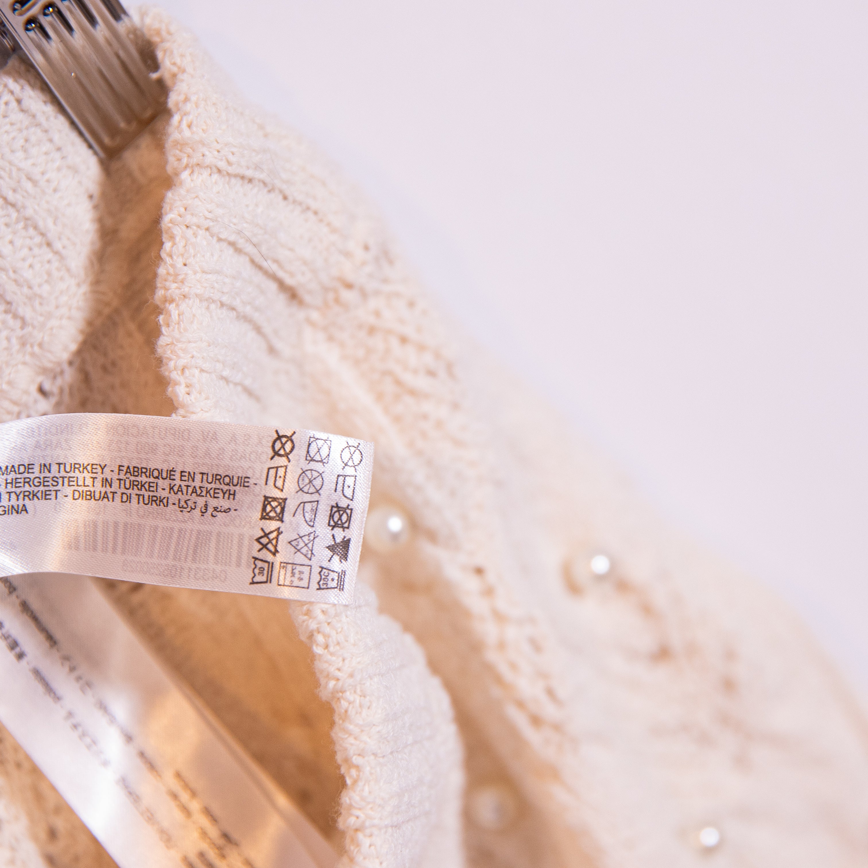 NEW Zara Cotton Blend Crochet Knit Pearl Beaded Embellished Sweater Skirt Ivory