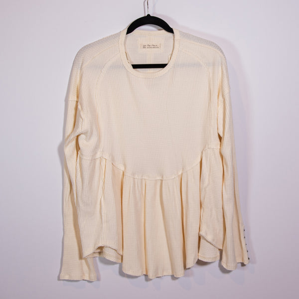 Free People Oh My Babydoll Cotton Waffle Weave Scoop Neck Hem Top Sweater Nilla
