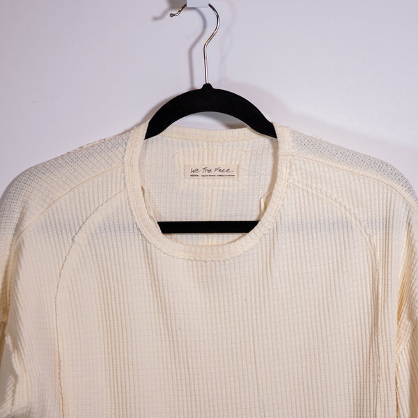 Free People Oh My Babydoll Cotton Waffle Weave Scoop Neck Hem Top Sweater Nilla
