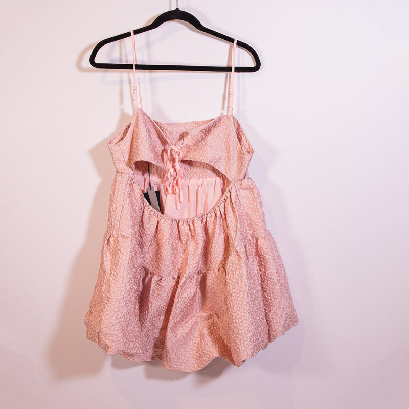 NEW Aureate x Anthropologie Square Neck Bubble Hem Textured Tiered Mini Dress M