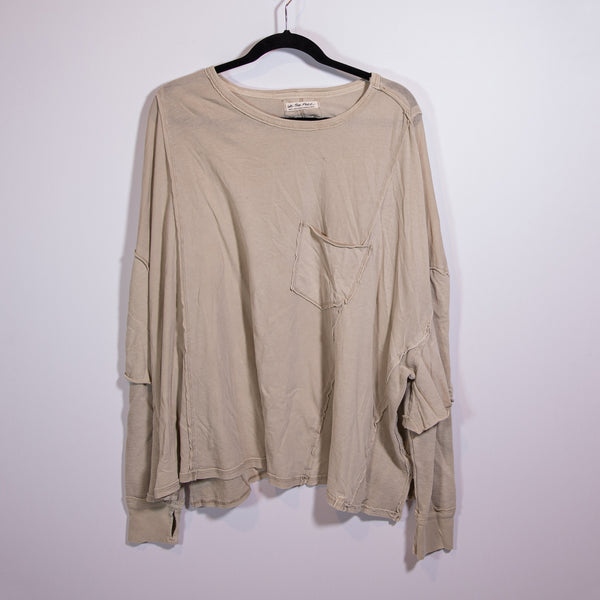 We The Free People Kick Flip Long Sleeve Henley Front Pocket Tee Shirt Beige S