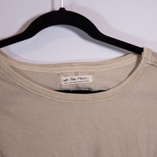 We The Free People Kick Flip Long Sleeve Henley Front Pocket Tee Shirt Beige S