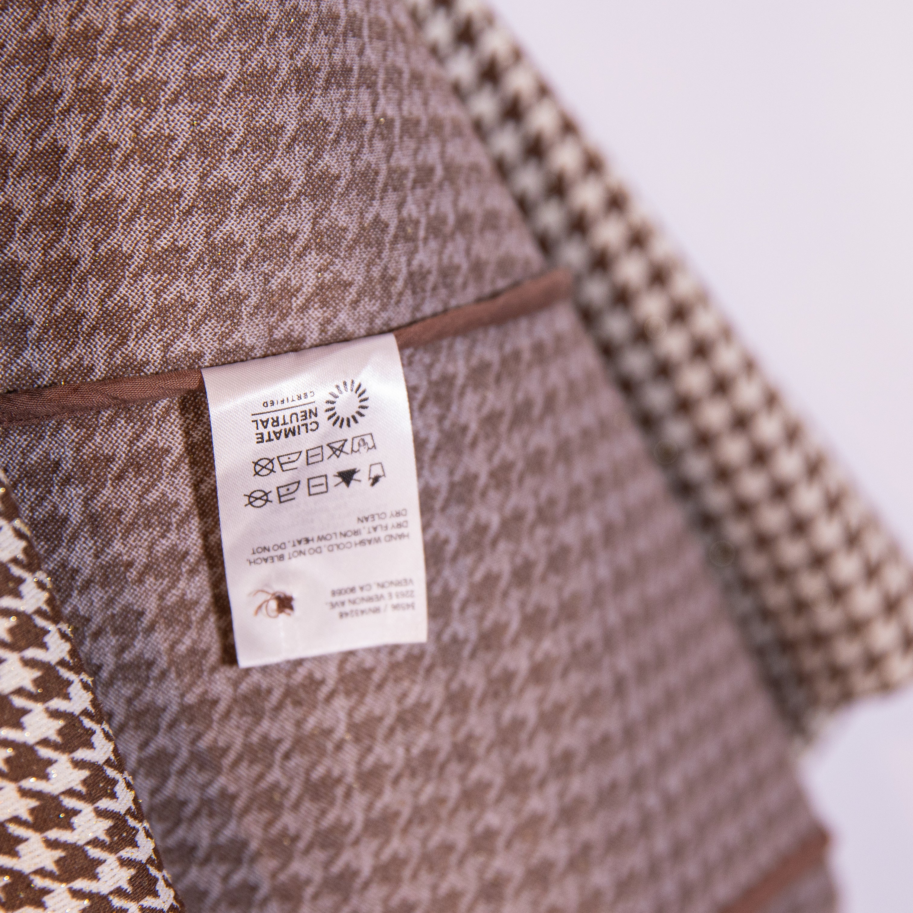 Reformation Brown Ivory Metallic Sparkle Houndstooth Print Pattern Collared Top