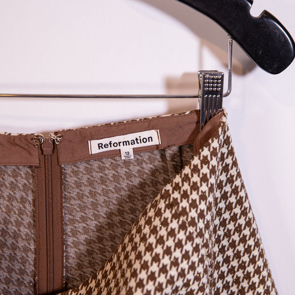 Reformation Brown Ivory Houndstooth Metallic Print Pattern Woven Mini Shorts 12