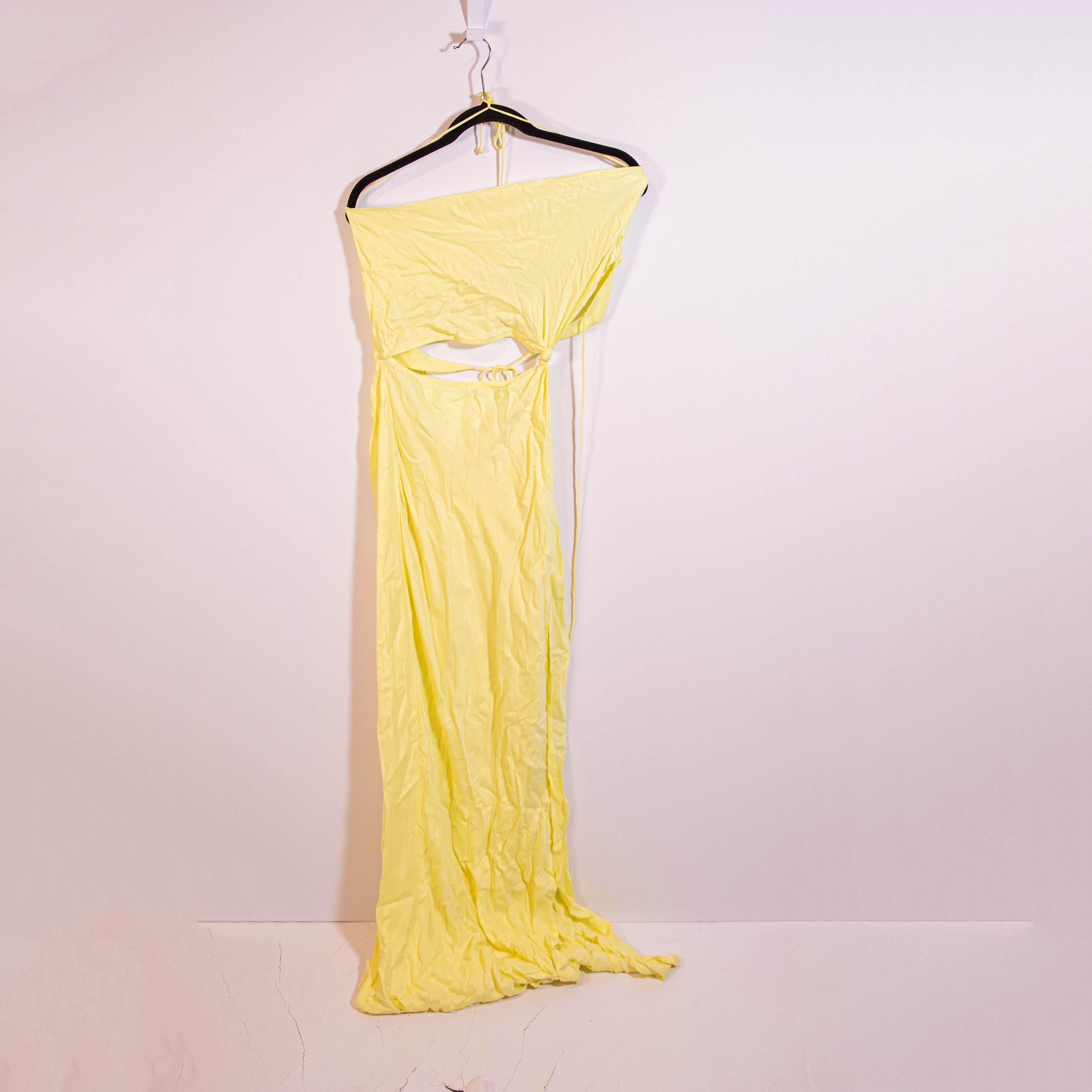 NEW For Love And Lemons Kyra Cut Out Knot Twisted Long Maxi Dress Neon Yellow XL