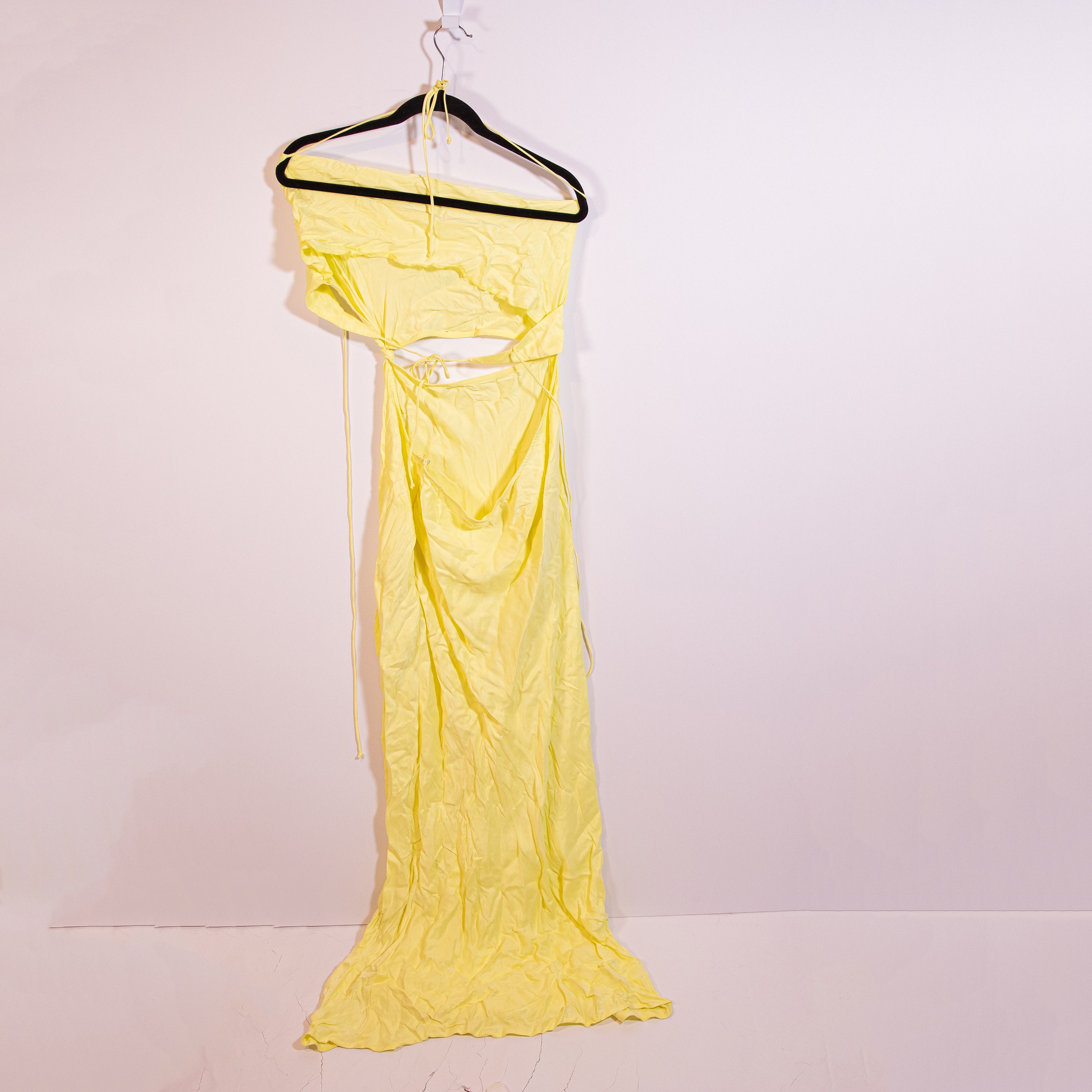 NEW For Love And Lemons Kyra Cut Out Knot Twisted Long Maxi Dress Neon Yellow XL