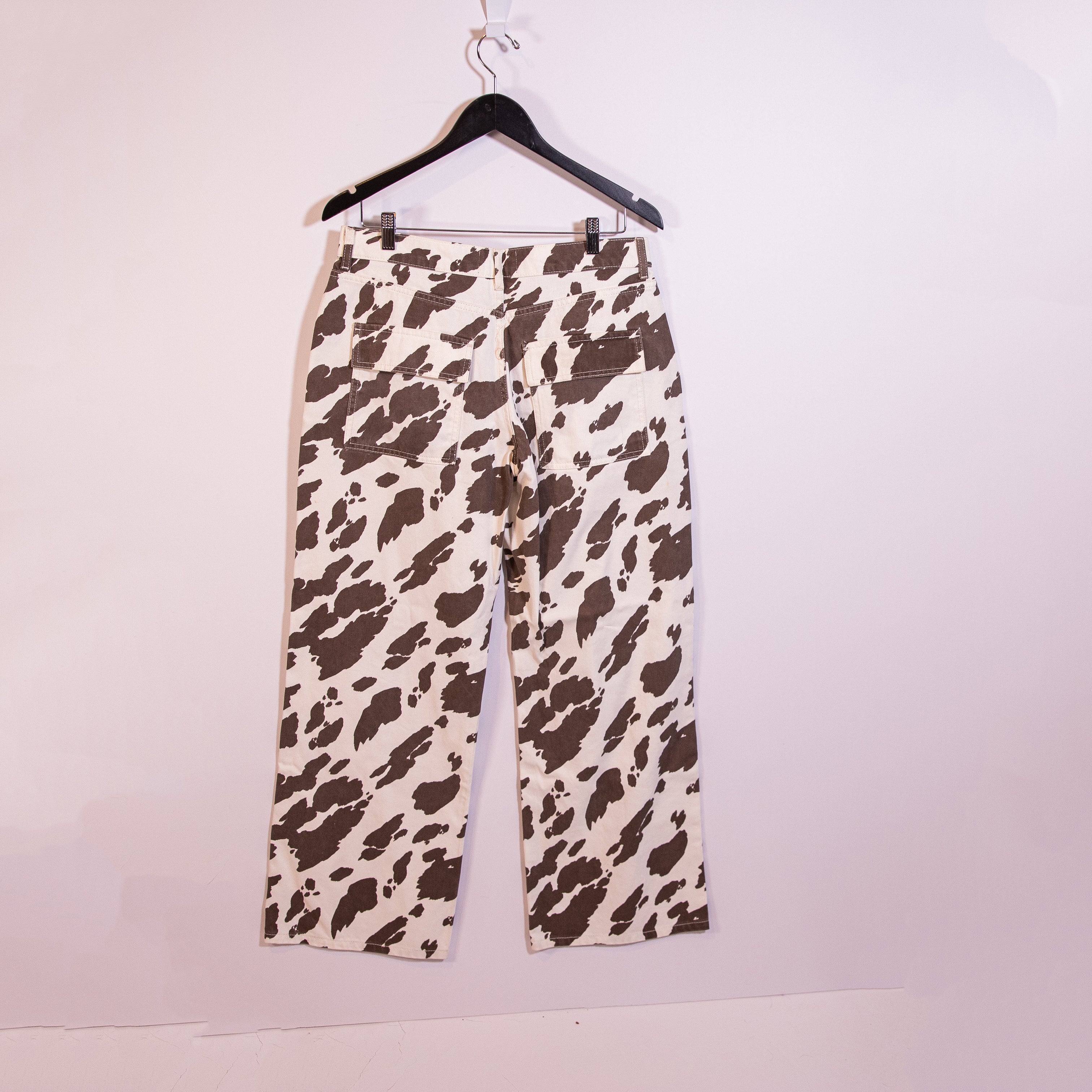 ASOS Design Cotton Cow Animal Print Pattern Straight Leg Jeans Pants Brown 28