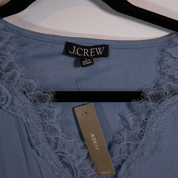 NEW J. Crew Refined Rib Cardigan Button Front Top With Lace Trim Appliqué Blue