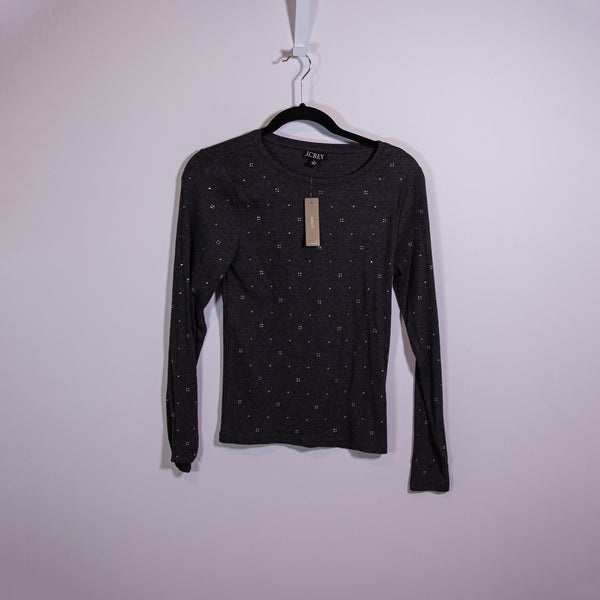 NEW J. Crew Vintage Rib Long-Sleeve T-Shirt With Crystal Jewel Embellishments M
