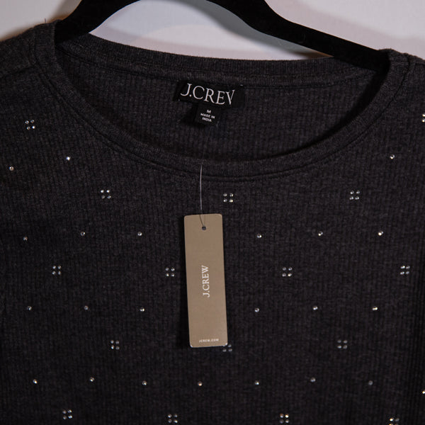 NEW J. Crew Vintage Rib Long-Sleeve T-Shirt With Crystal Jewel Embellishments M
