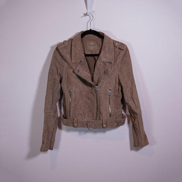 BLANKNYC Genuine Suede Leather French Taupe Motorcycle Belt Buckle Jacket Large