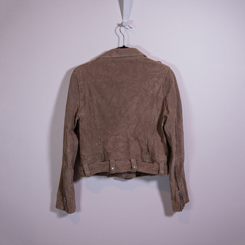 BLANKNYC Genuine Suede Leather French Taupe Motorcycle Belt Buckle Jacket Large