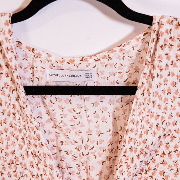 Faithful The Brand Trinidad Crepe Button Front Tie Front Mini Dress Pink Rae S