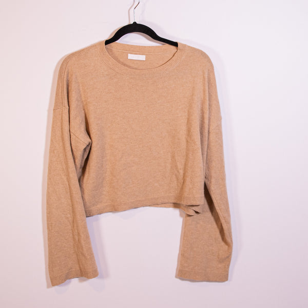 Sablyn Lane 100% Cashmere Knit Stretch Crew Neck Pullover Sweater Camel Medium