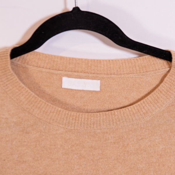 Sablyn Lane 100% Cashmere Knit Stretch Crew Neck Pullover Sweater Camel Medium