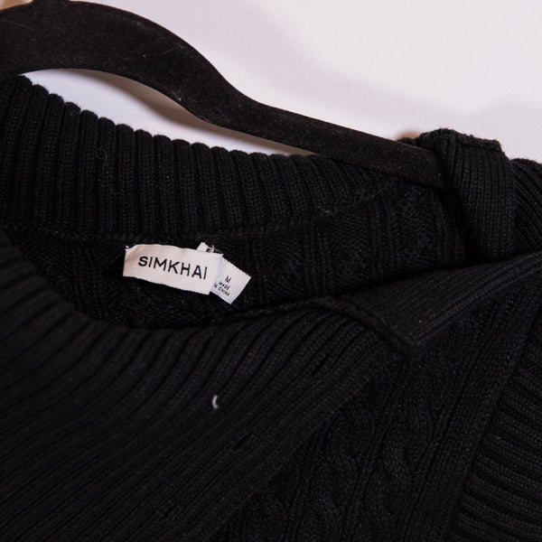 Simkhai Linnea Combo Cotton Poplin Wool Knit Overlay Long Sleeve Sweater Black M