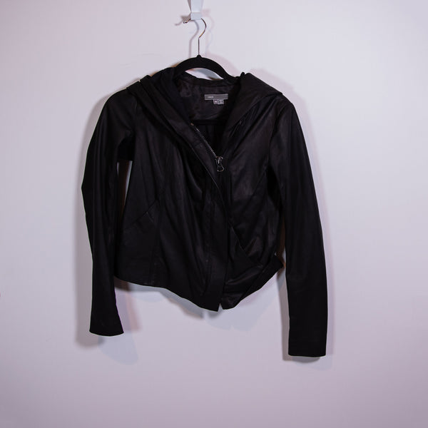 Vince Genuine Leather Asymmetrical Zipper Hooded Hood Black Moto Jacket XS