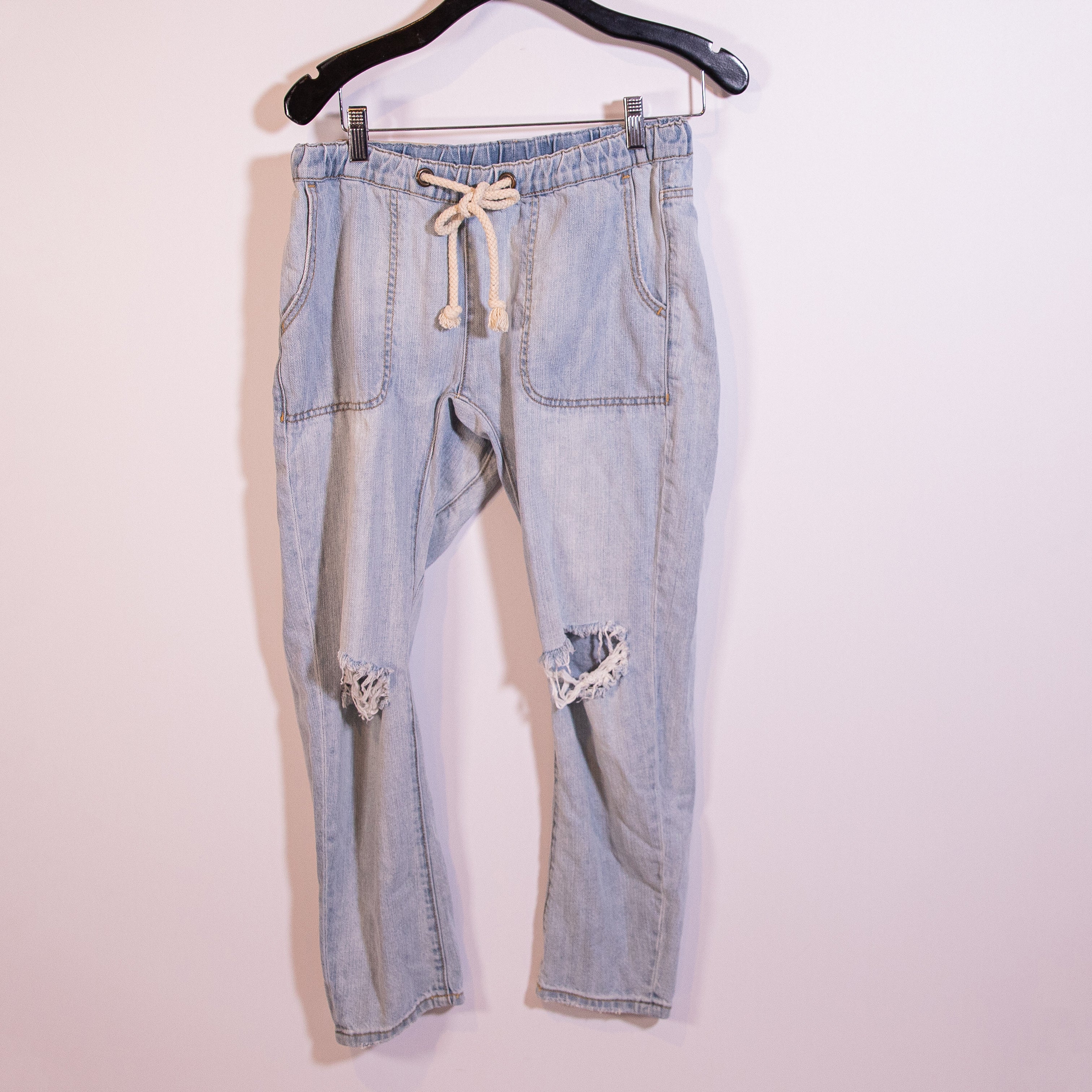 One Teaspoon Shabbies Drawstring Boyfriend Straight Cotton Denim Jeans Hustler