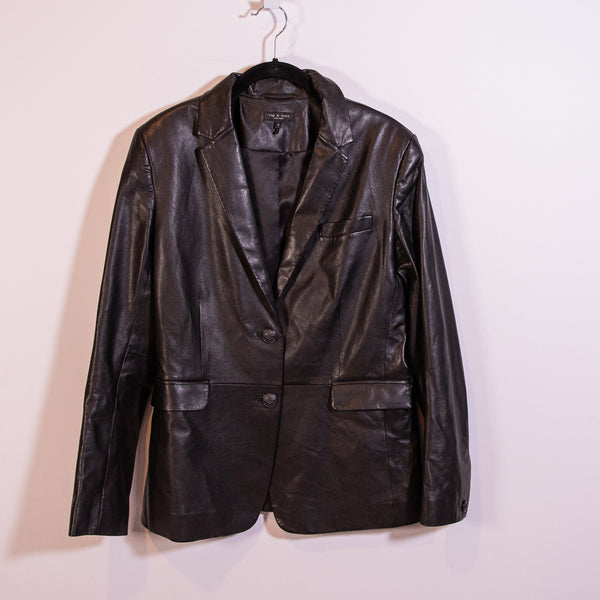 Rag &amp; Bone Women's Charles Genuine Lamb Leather Two Button Blazer Jacket Black 8