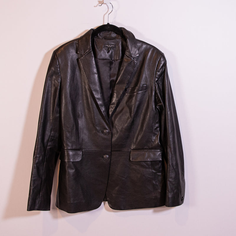 Rag &amp; Bone Women's Charles Genuine Lamb Leather Two Button Blazer Jacket Black 8