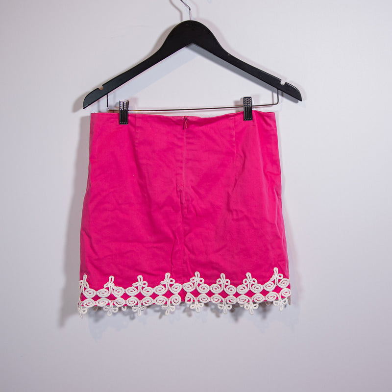 Lilly Pulitzer Vintage White Label Lace Applique Cotton Stretch Mini Skirt Pink