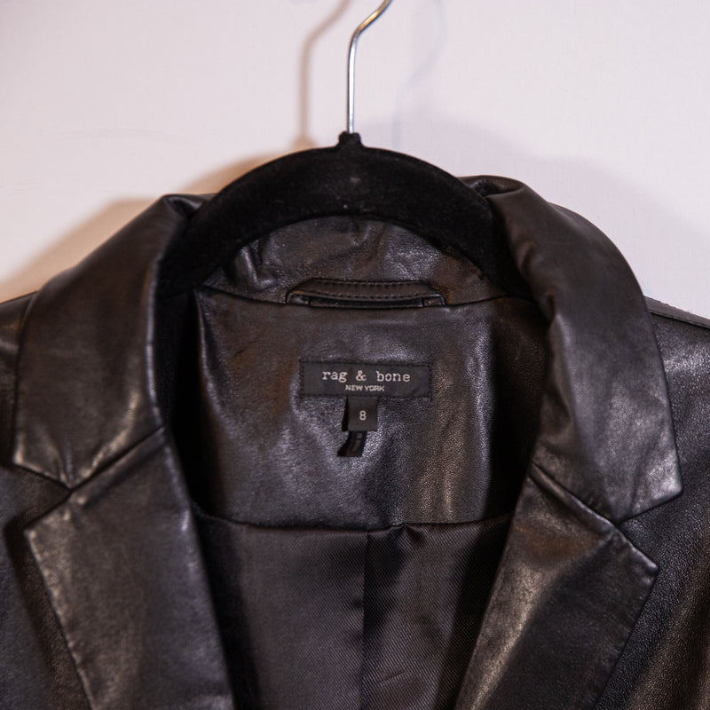 Rag &amp; Bone Women's Charles Genuine Lamb Leather Two Button Blazer Jacket Black 8