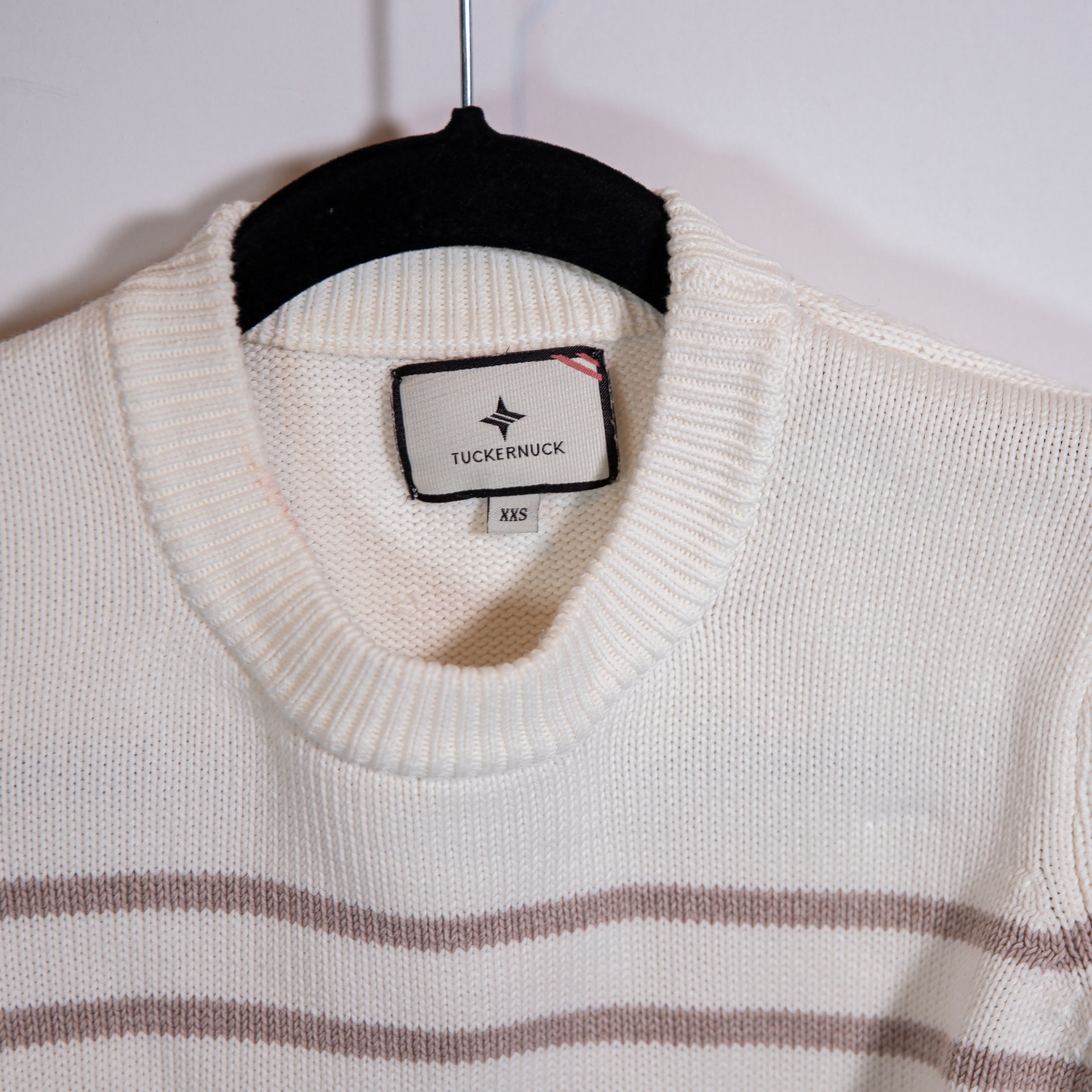 Tuckernuck Bar Harbor Beige Stripe Cotton Knit Stretch Button Side Sweater XXS