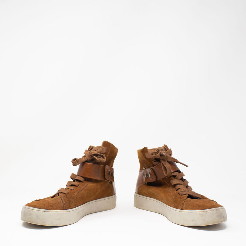 Frye Lena Harness Genuine Suede Leather Lace Up Buckle High Top Sneakers Shoes