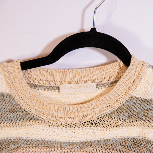 Ulla Johnson Odie Cotton Blend Knit Stretch Puff Half Sleeve Sweater Haze Stripe